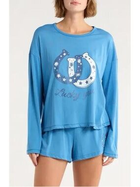 44. PJ salvage • NWT $88 USD Blue Lucky You Long-Sleeve Pajama Set cotton/rayon